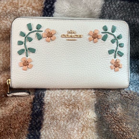 Coach floral whipstitch accordion zip wallet